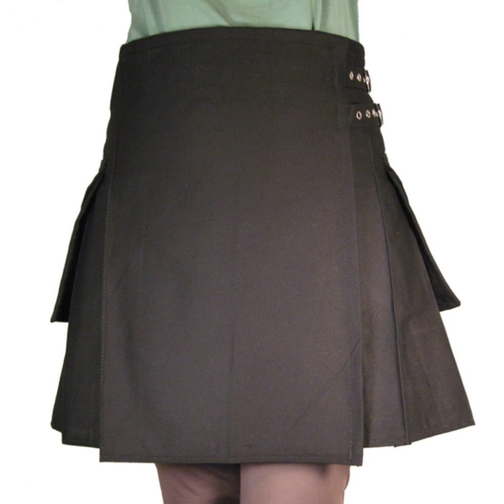 Women’s Modern Black Utility Kilt with Buckle Detail, size 26